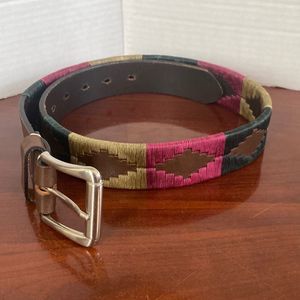 The Tackeria Brown Leather Multicolor Embroidered Hobo Western Belt Women 30